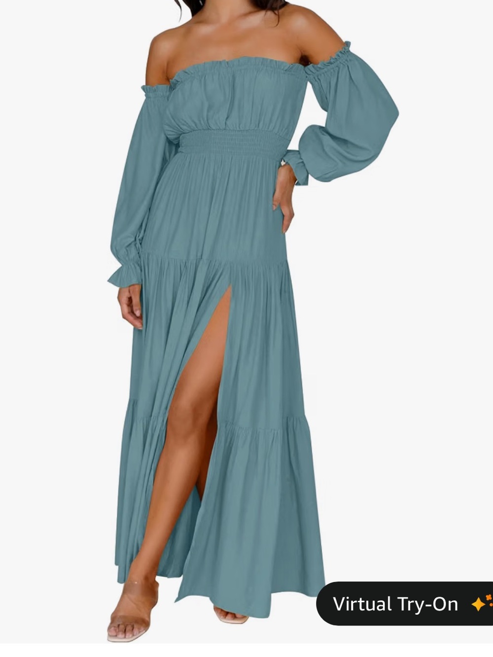 Off-Shoulder Maxi Dress in Light Blue